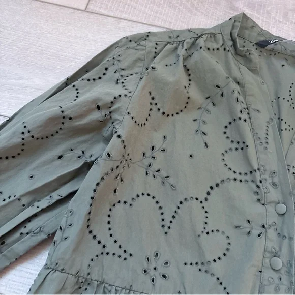 Zara Olive Green Eyelet Dress - Picture 5 of 10